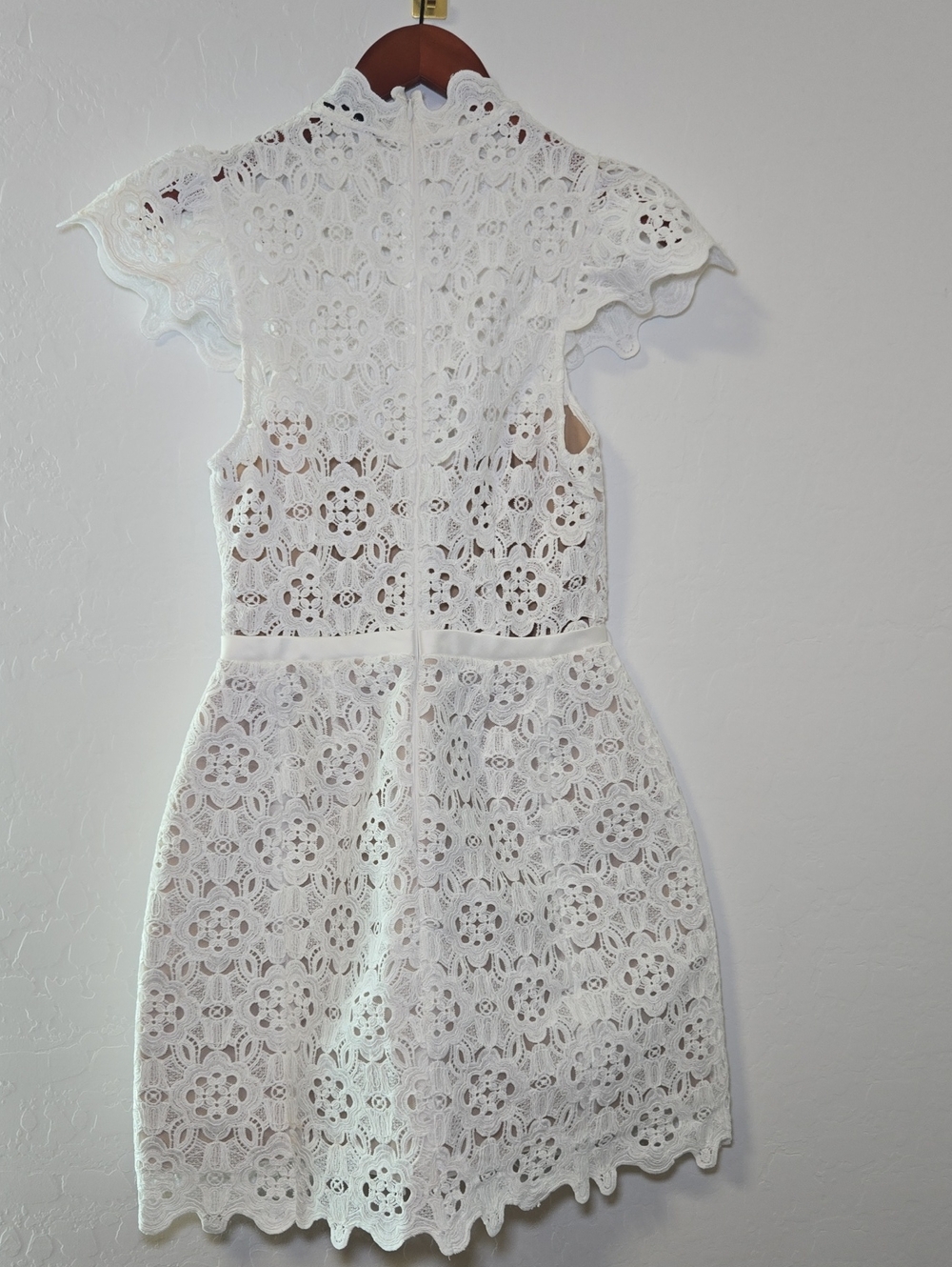 Bardot Rowen High-Neck Lace Mini Dress White Fit & Flare Scalloped Size 4 NWT - Picture 8 of 12